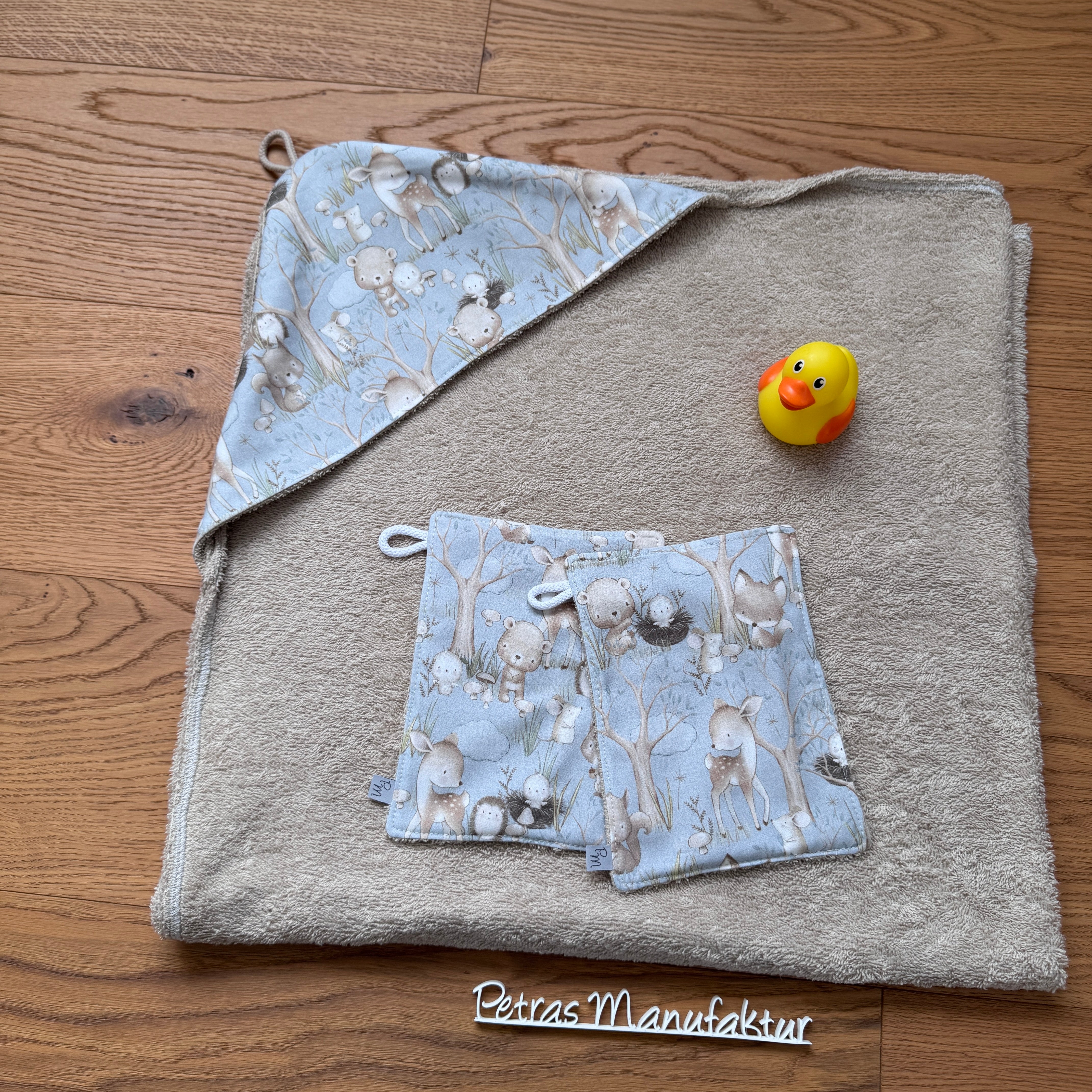 Badetuch-Set „Waldtiere blau“